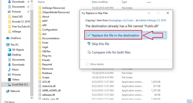 Replace the file in the destination