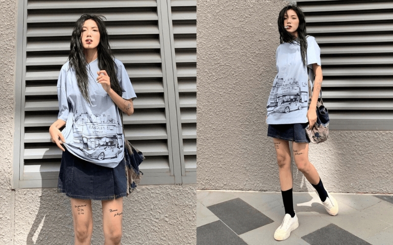 Phối áo Oversize với chân váy